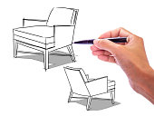 Hand drawing Interior design of  modern classic armchair / illustration on white board