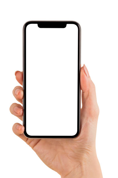 main tenant le téléphone portable blanc - hands holding photos et images de collection
