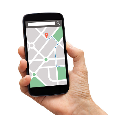 tenuta passi houden slimme applicazione navigazione mappa tekent sullo concetto