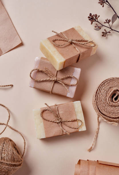 Hand made rustic soap bars stock photo