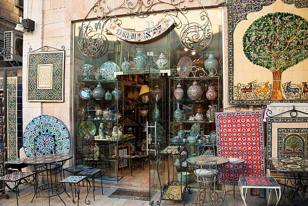 Hand painted ceramics shop of Arman Darian in Jerusalem. stock photo