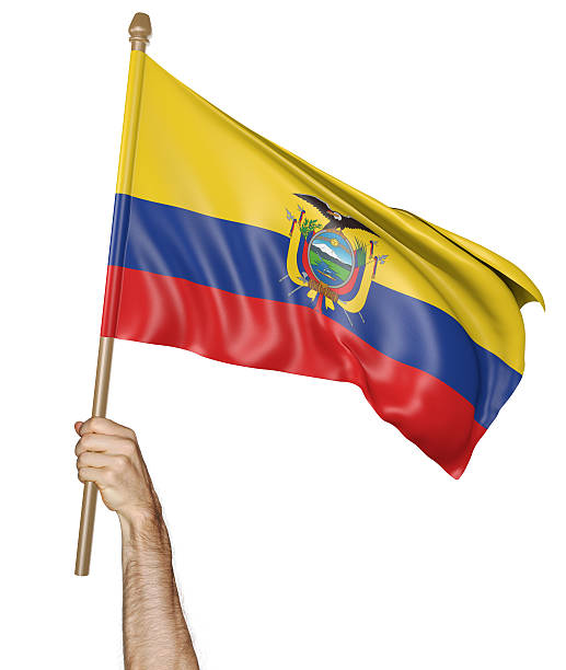 ECUADOR 18" x 12" LARGE HAND WAVING COURTESY FLAG & POLE 