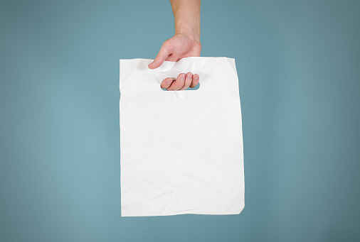Download Hand Shows Blank Plastic Bag Mock Up Isolated Empty White ...