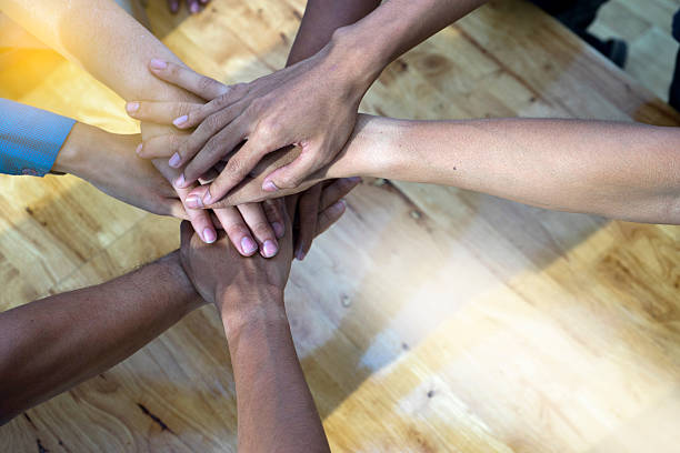 Hand together group office teamwork stock photo
