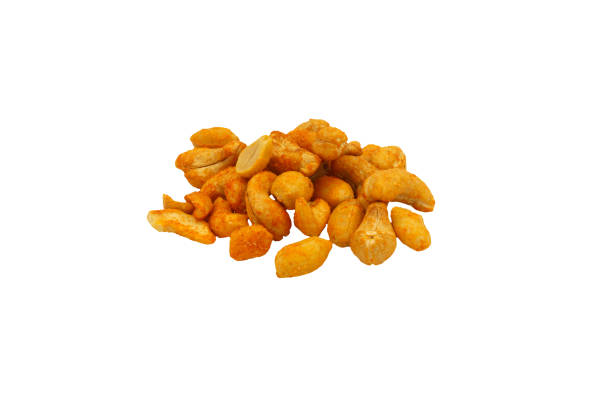 handful of almonds on white background, isolate stock photo