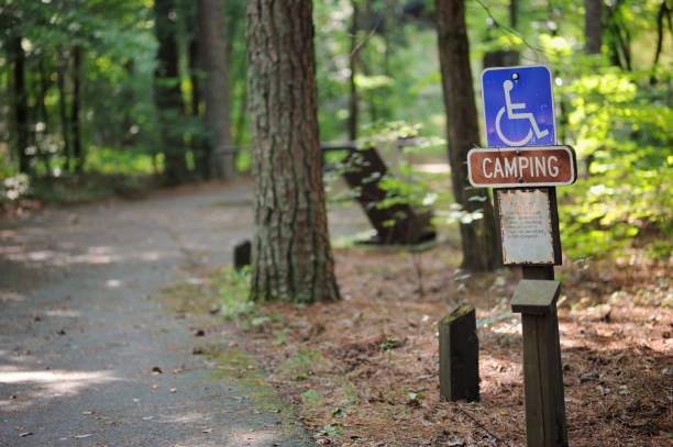 Handicapped camping sign in campground stock photo