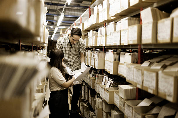 Handling archived material stock photo