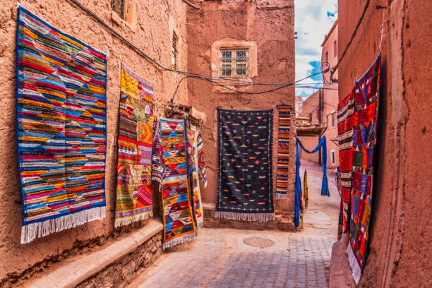 Handmade carpets and rugs in Morocco Handmade carpets and rugs in Morocco medina district stock pictures, royalty-free photos & images