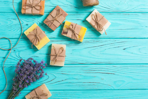 Handmade natural soap with lavander stock photo