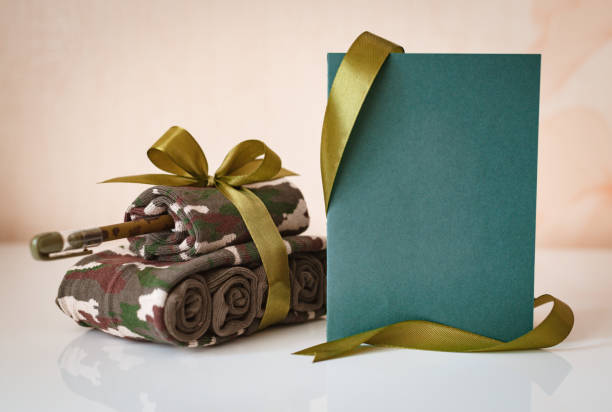 Handmade tanks of socks as gift men's military holiday February 23 stock photo
