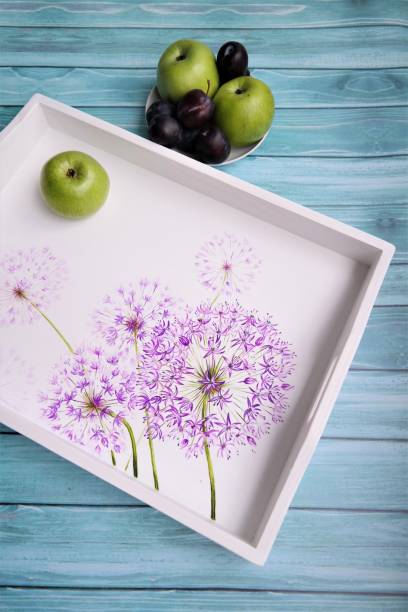 hand-painted breakfast tray with fruits stock photo