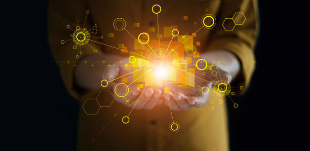 Hands holding global network connection. Blockchain technology. Data exchange. Big data stream futuristic, linking, cloud computing, internet communication and social media. Hands holding global network connection. Block chain technology. Data exchange. Big data stream futuristic, linking, cloud computing, internet communication and social media. bonding stock pictures, royalty-free photos & images