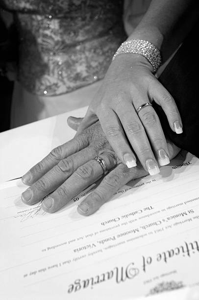 Hands in marriage stock photo
