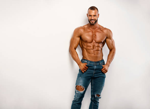 Handsome Shirtless Men in Jeans stock photo