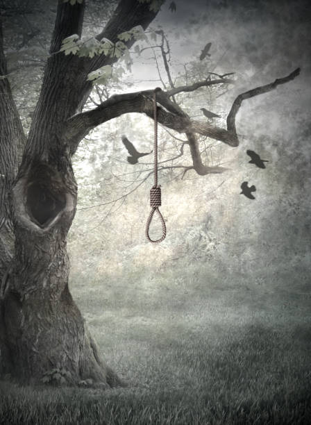 Hangman's tree. Concept graphic in soft oil painting style. stock photo