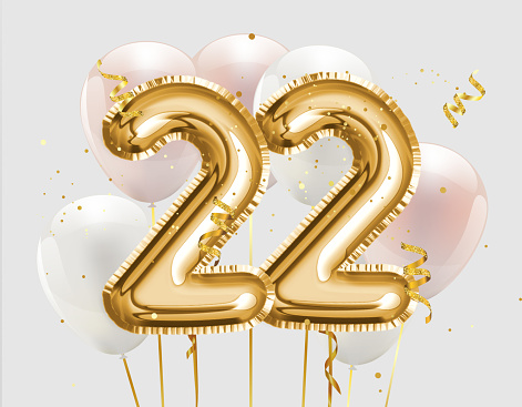 Happy 22th Birthday Gold Foil Balloon Greeting Background 22 Years
