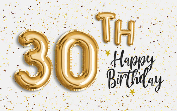 happy 30th birthday gold foil balloon greeting background picture