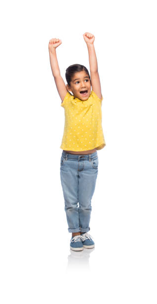 Happy and excited little girl Happy and excited little girl posing on a white background pretty mexican girls stock pictures, royalty-free photos & images