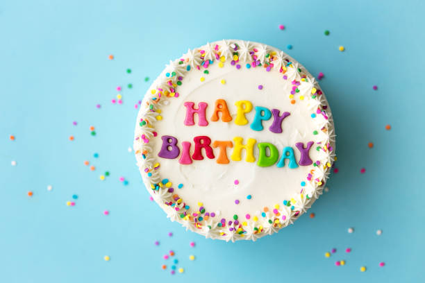 Happy birthday cake Happy birthday cake with rainbow lettering cake stock pictures, royalty-free photos & images