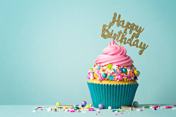Happy birthday cupcake Celebration cupcake with happy birthday message happy birthday words stock pictures, royalty-free photos & images