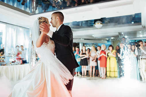 Happy Bride And Groom Their First Dance Wedding Stock