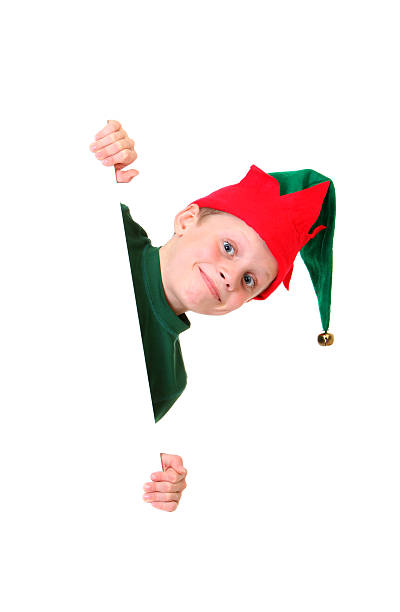 happy elf peeking stock photo