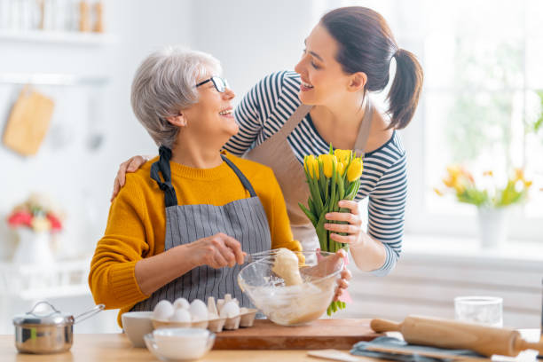 Happy family in the kitchen. stock photo