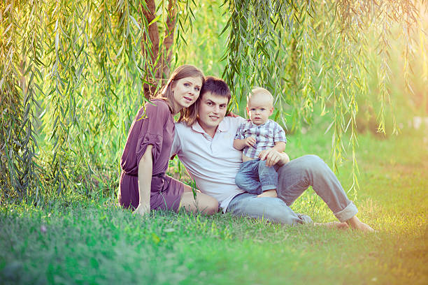 Happy Family of Three People stock photo