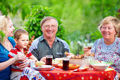 happy family together on picnic, summer outdoors
