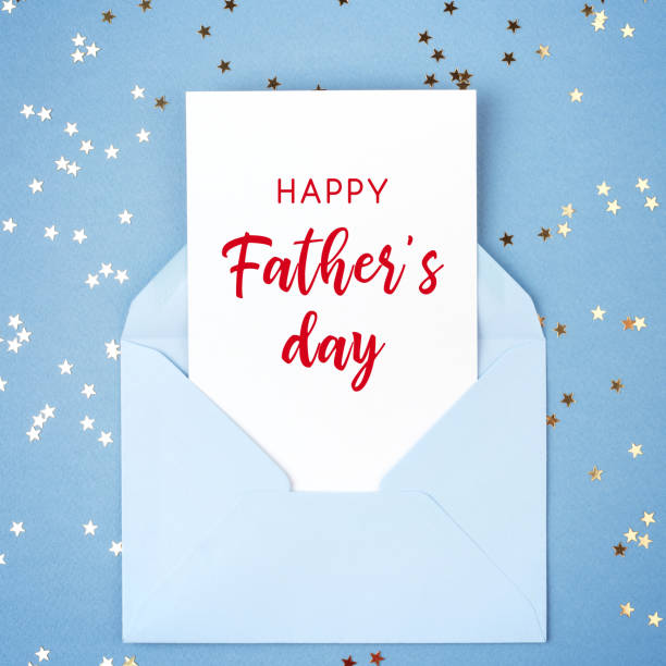 Happy Father's day greeting card. Happy Father's day greeting card in blue envelope on blue background decorated with confetti. fathers day stock pictures, royalty-free photos & images