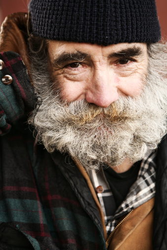 Happy Homeless Male In Lots Of Layers Stock Photo - Download Image Now ...