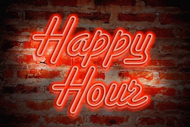 Happy Hour A neon sign that says "Happy Hour." happy hour stock pictures, royalty-free photos & images