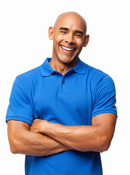 Happy Man In Casual Blue T-shirt - Isolated stock photo