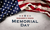 istock Happy memorial day concept made from american flag with the text on dark stone background. 1318846760