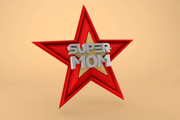 Happy Mothers day. Super mom concept with a red star. 3D Render stock photo