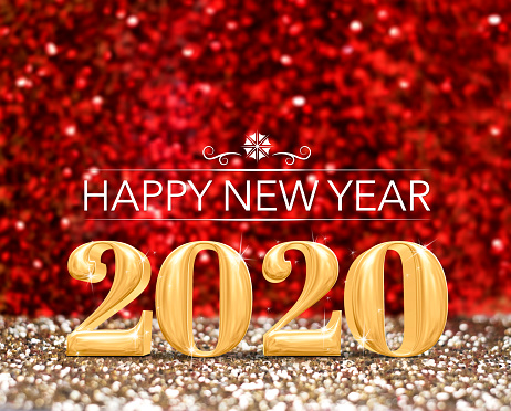 Happy New Year 2020 Year Number At Sparkling Gold And Red ...