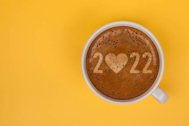 Happy New Year 2022 on Coffee Cup stock photo