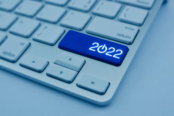 Happy new year 2022 online concept stock photo