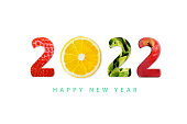 istock 2022 Happy New Year for healthcare. Fruit and vegetables which make 2022 number. 1354805082