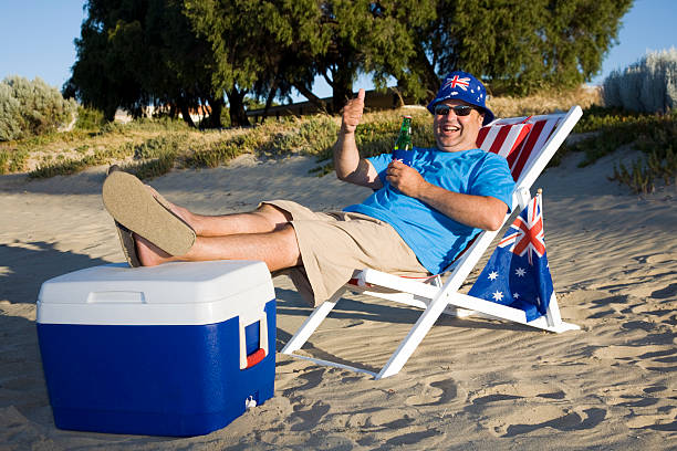 A happy man on Australia Day at the beach.