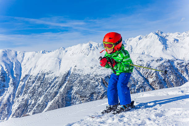 Happy skier boy stock photo