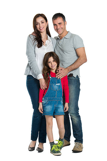 Happy Smiling Family Portrait Of A Happy Family Looking At Camera Isolated On White Background mid adult couple stock pictures, royalty-free photos & images