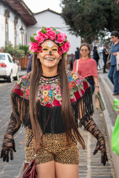Happy Street vendors, Patzcuaro, Mexico - Day of the Dead stock photo