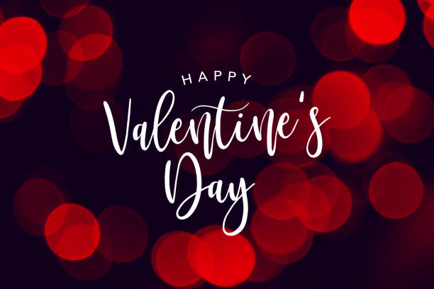 happy valentine's day viering tekst over rode duotoon lichten achtergrond - valentines day stockfoto's en -beelden