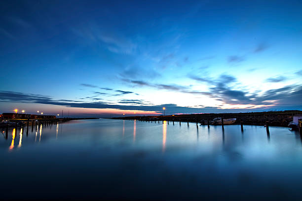 Harbor at twilight stock photo