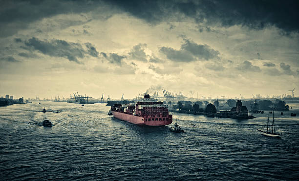 Harbor Entrance to Hamburg harbor entrance to Hamburg in the rain elbe river stock pictures, royalty-free photos & images