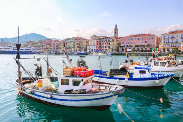 Harbor of Imperia, Liguria, Italy stock photo