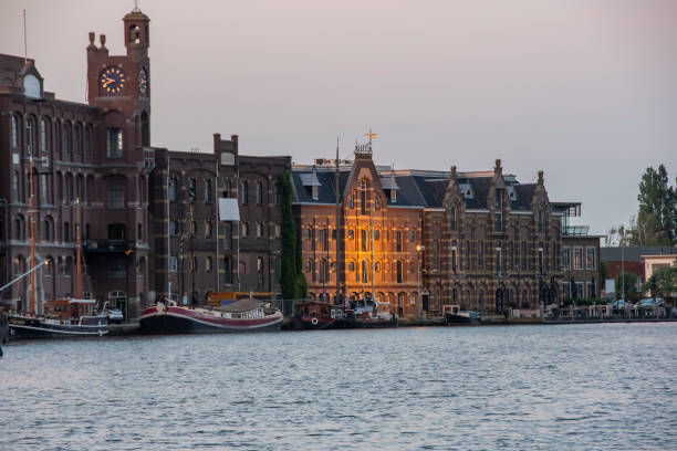harbor of wormer and buildings. netherlands holland stock photo