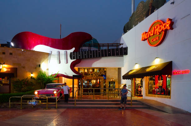 Hard Rock Cafe in popular shopping and entertainment district of Naama Bay in evening, Sharm El Sheikh, Egypt stock photo