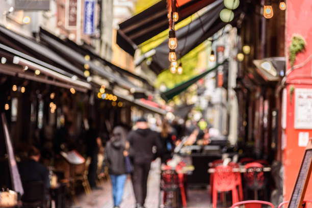 Hardware Lane Hardware Lane in Melbourne, Australia is a popular tourist area filled with cafes and restaurants featuring al fresco dining. melbourne street stock pictures, royalty-free photos & images